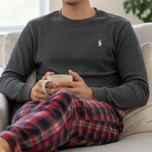 Polo by Ralph Lauren Men's Charcoal Sleep Long  Sleeve Tee size M